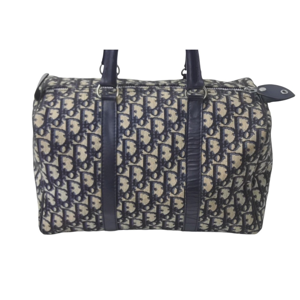 Christian Dior Trotter Boston Bag Navy Blue Beige Tan - Picture 3 of 9